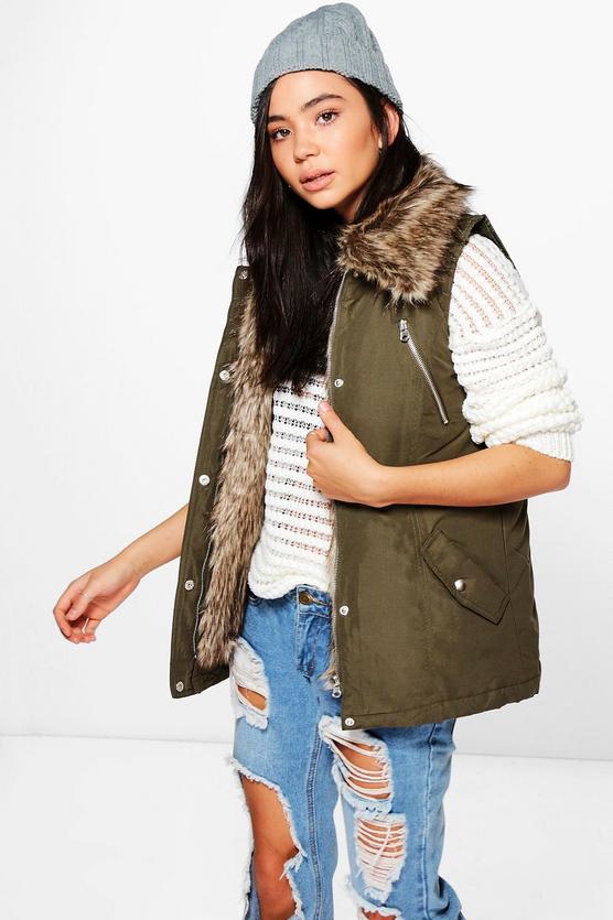 Maria Detachable Faux Fur Trim Parka Gilet